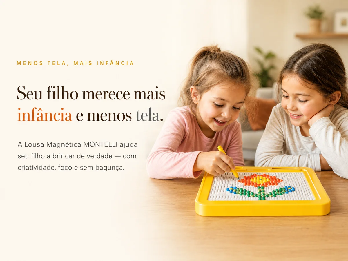 Duas crianças desenhando uma flor na lousa magnética MONTELLI amarela